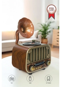 Torima Bluetooh Hoparlör Nostaljik Radyo AUX USB TF Destekli Speaker D76 Ahşap